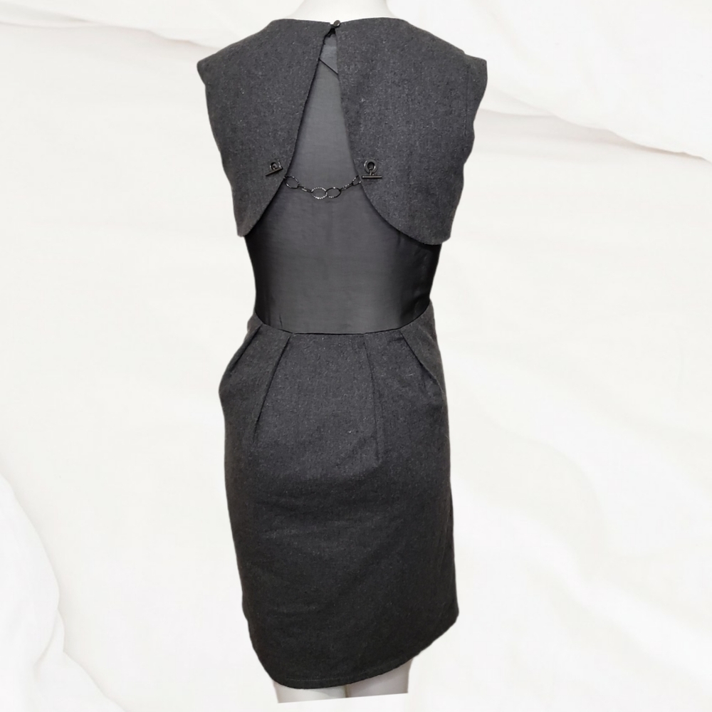 Mia Melon medium gray wool blend sleeveless pleated A-line mini dress - Picture 10 of 14